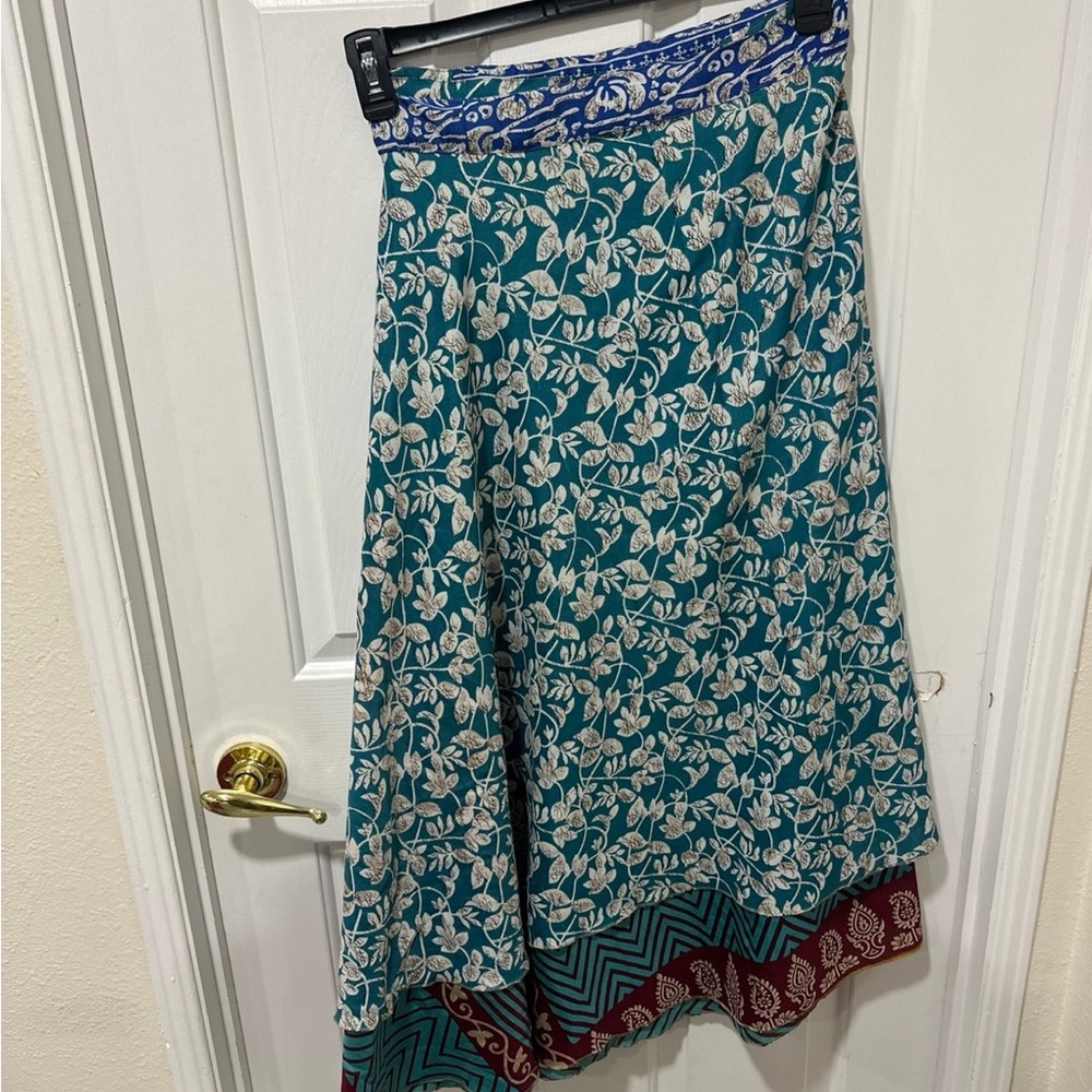 Elegant Asymmetrical Skirt in Teal and Burgundy